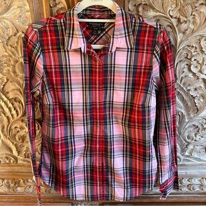 J. Crew Red and Pink Plaid Casual Shirt